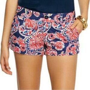 LILLY PULITZER Walsh For The Halibut Navy Raspberry White Cotton 3" Shorts sz 0